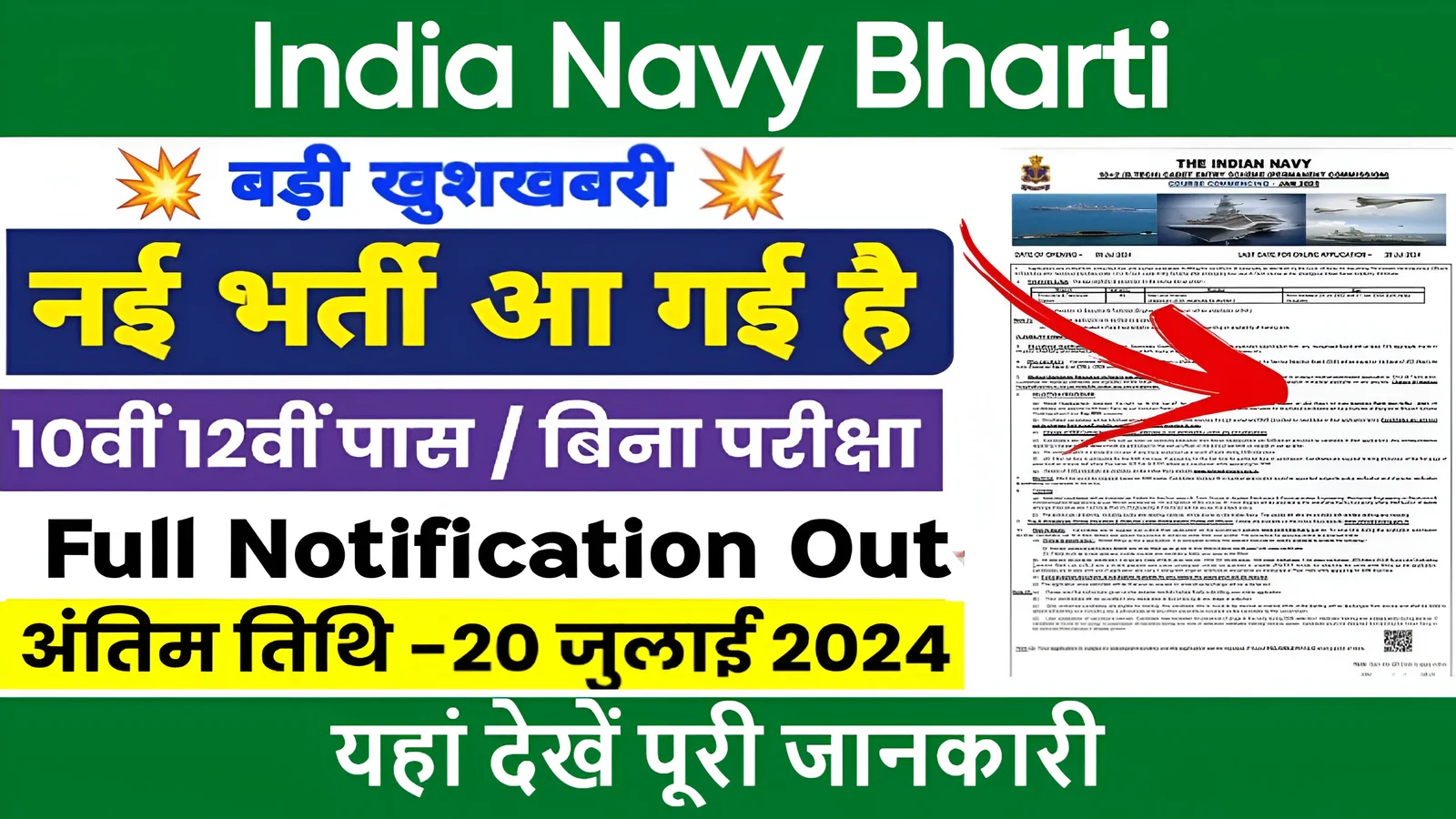 India Navy Bharti 2024: बिना परीक्षा के भारतीय नौसेना में निकली बंपर भर्ती, दोबारा नहीं मिलेगा ऐसा मौका